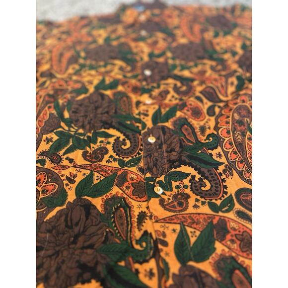 Code Zero Shirt‎ Mens Medium Orange Paisley Cotton Button Up Vintage - Picture 6 of 7